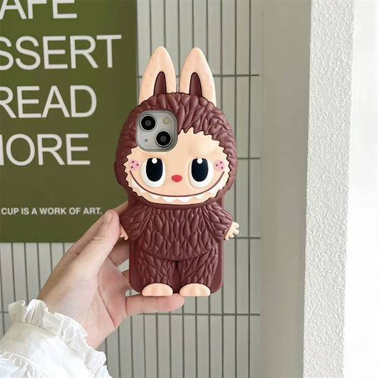 Cute Cartoon Labubu Zimomo Silicon Case | Brown Pink - iPhone Case