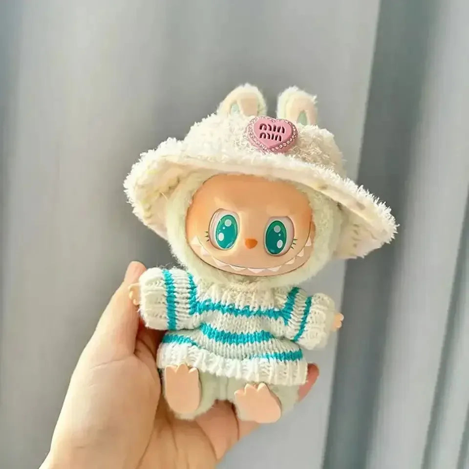 🧸 Sweater Rayé Rose & Blanc pour Poupée Labubu 17 cm