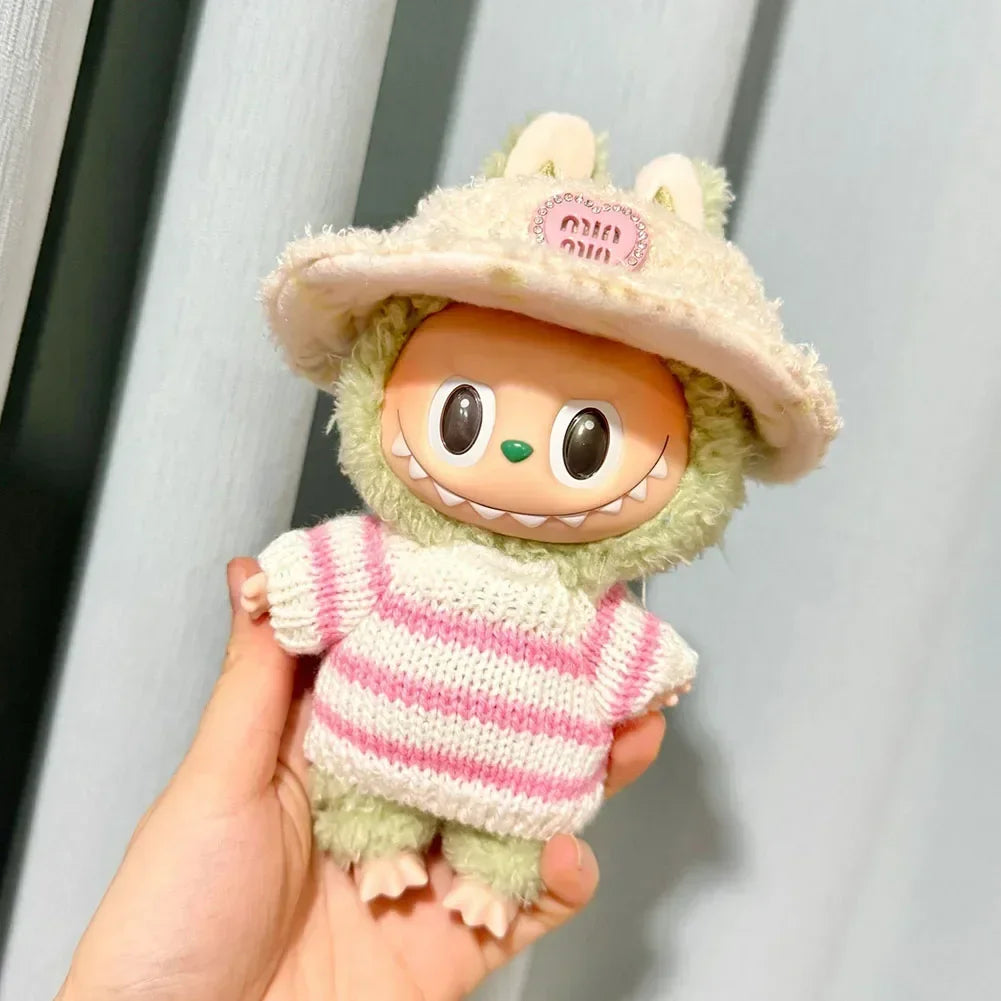 🧸 Sweater Rayé Rose & Blanc pour Poupée Labubu 17 cm