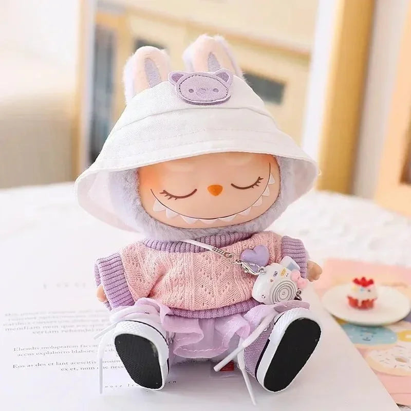 🎀 Vêtements Mini Poupée Labubu – Ensemble Rose Douillet avec Jupe en Laine