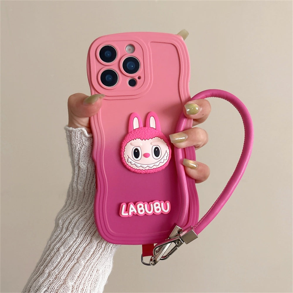 Labubu Cute Soft Wavy Gradient iPhone Case β with Wrist Strap