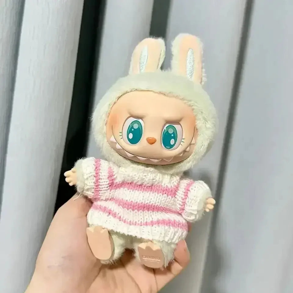 🧸 Sweater Rayé Rose & Blanc pour Poupée Labubu 17 cm