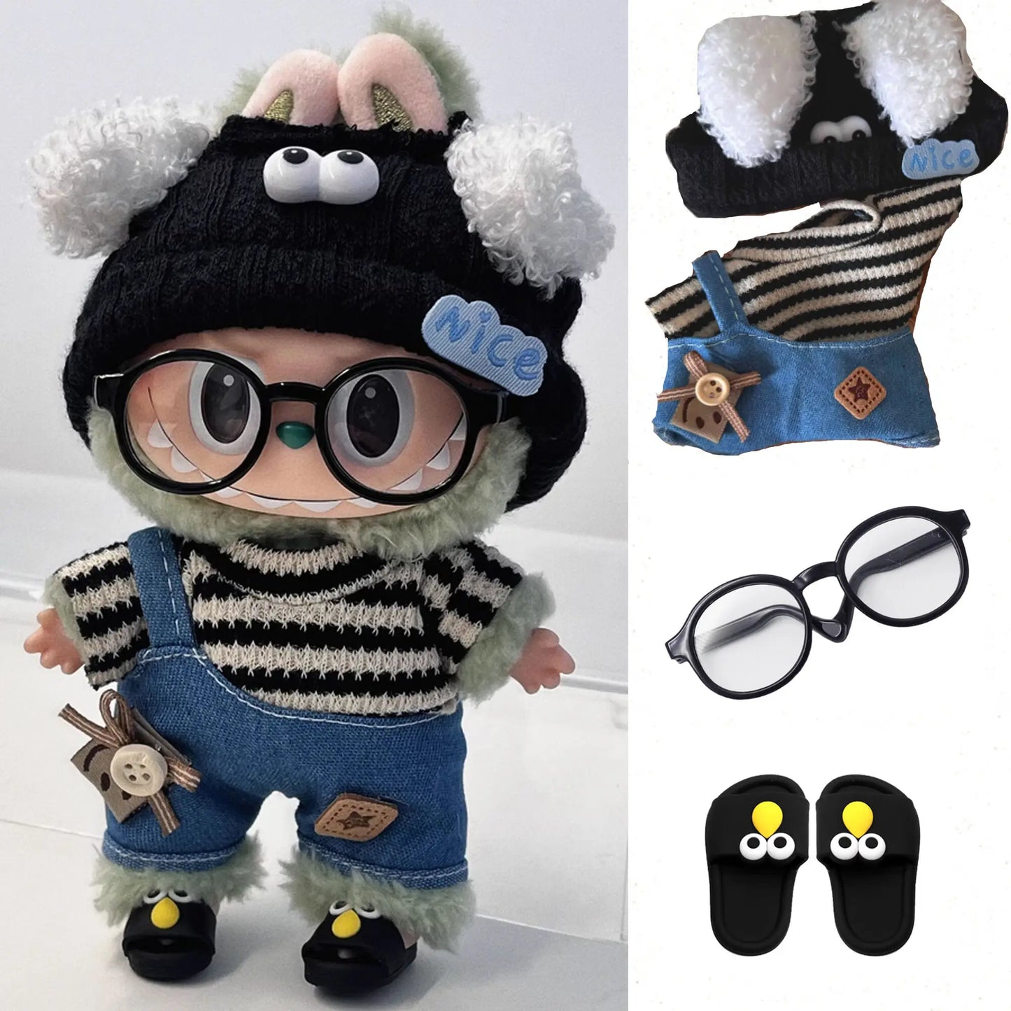 👕 Pull Rayé pour Poupée Labubu 17 cm – Inspiré par la Mode K-Pop EXO