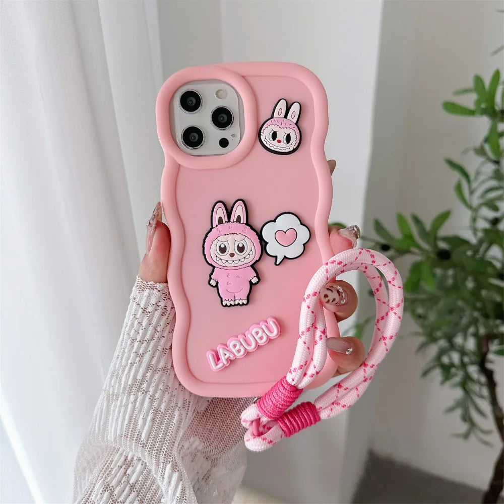 Labubu Cute 3D iPhone Case β with Wrist Strap, Silicone Soft Protective
