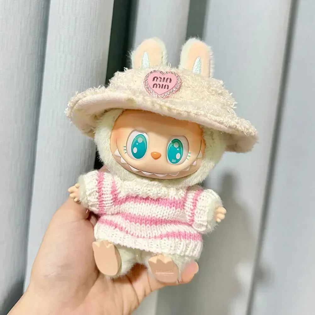 🧸 Sweater Rayé Rose & Blanc pour Poupée Labubu 17 cm