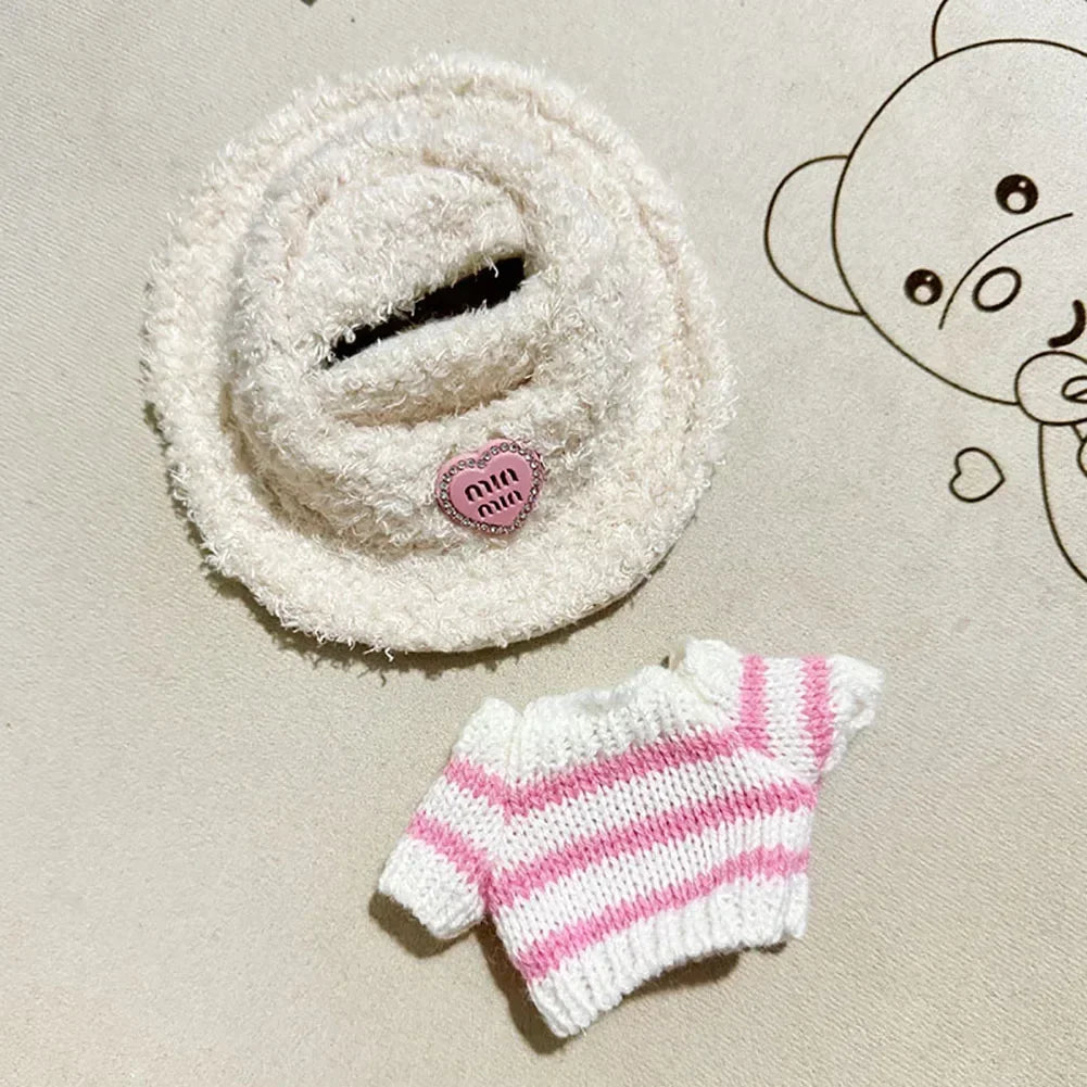 🧸 Sweater Rayé Rose & Blanc pour Poupée Labubu 17 cm