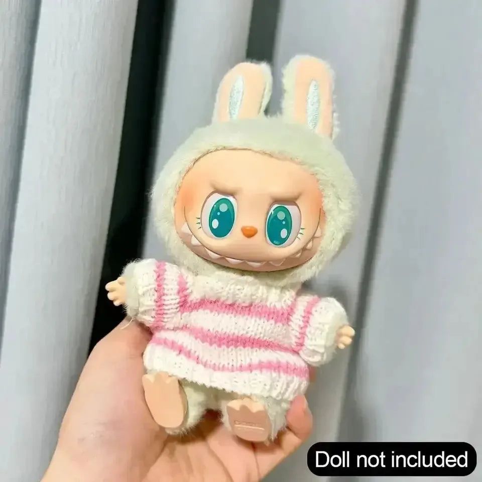 🧸 Sweater Rayé Rose & Blanc pour Poupée Labubu 17 cm