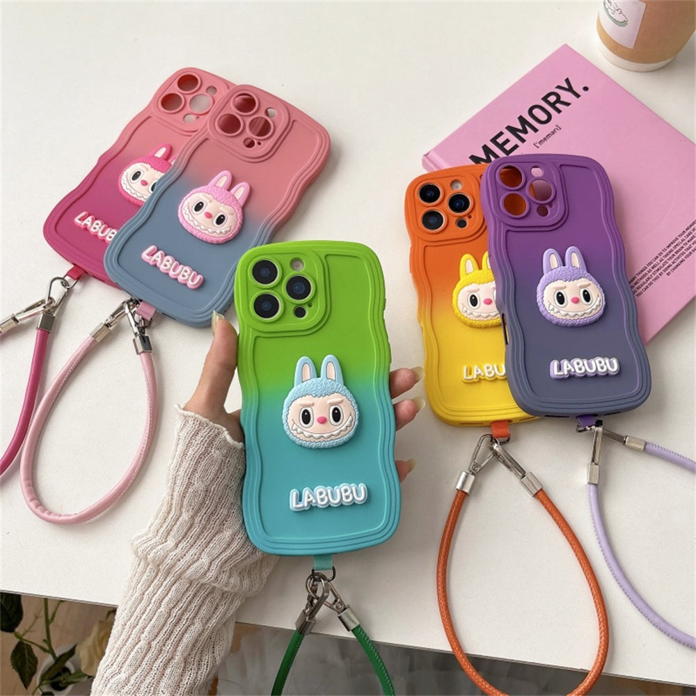 Labubu Cute Soft Wavy Gradient iPhone Case β with Wrist Strap