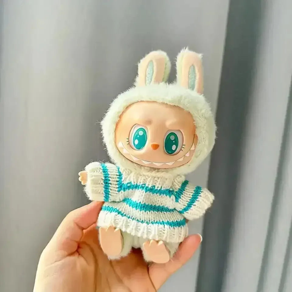 🧸 Sweater Rayé Rose & Blanc pour Poupée Labubu 17 cm