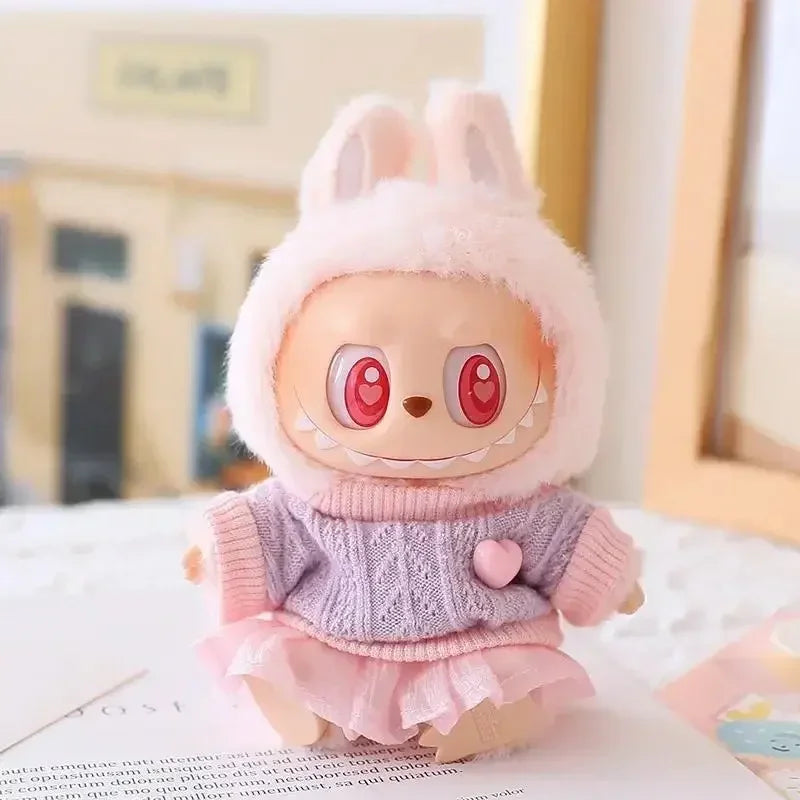 🎀 Vêtements Mini Poupée Labubu – Ensemble Rose Douillet avec Jupe en Laine