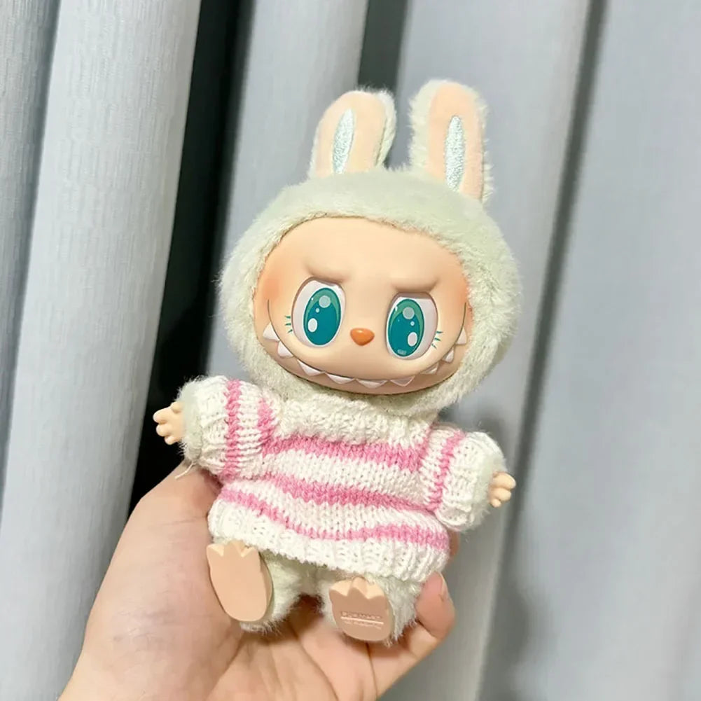 🧸 Sweater Rayé Rose & Blanc pour Poupée Labubu 17 cm