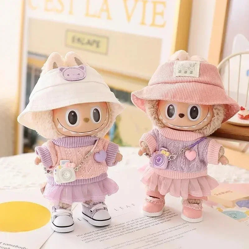 🎀 Vêtements Mini Poupée Labubu – Ensemble Rose Douillet avec Jupe en Laine