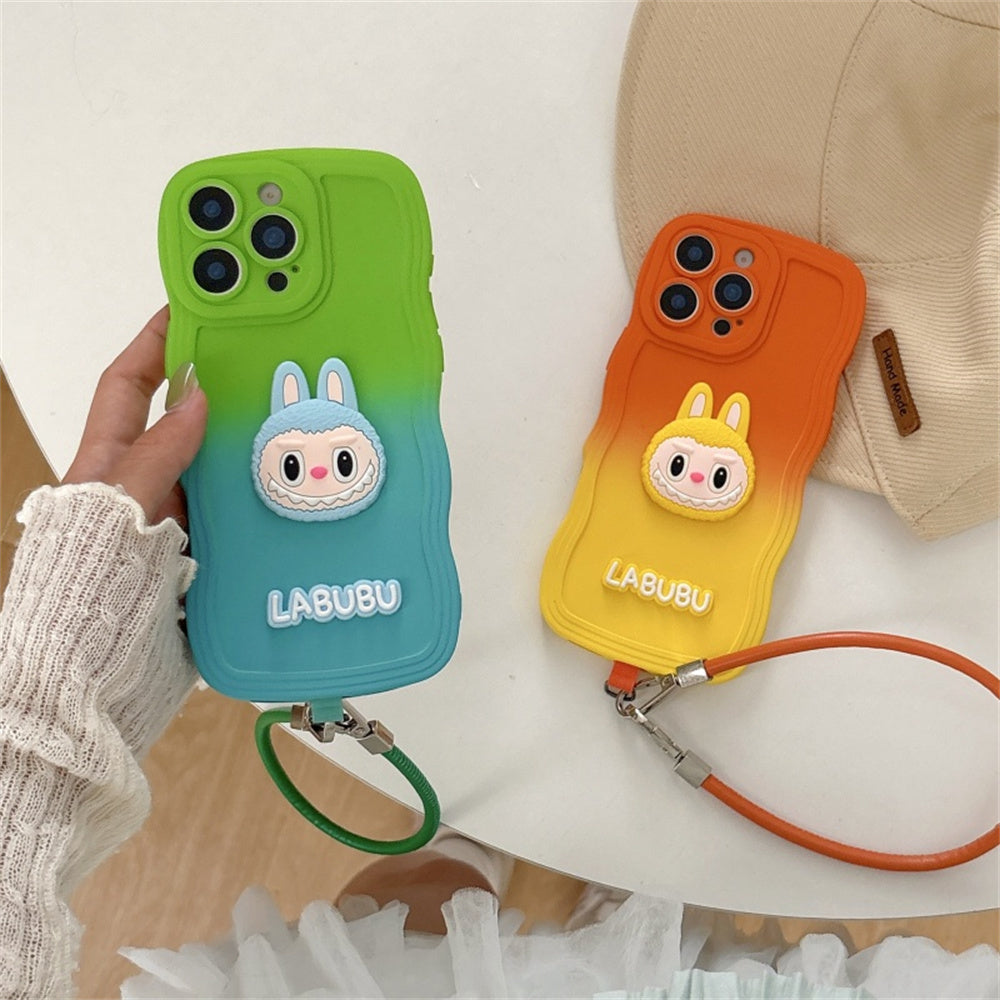 Labubu Cute Soft Wavy Gradient iPhone Case β with Wrist Strap