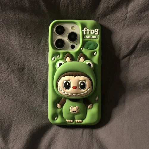 Cute Cartoon Labubu Zimomo Silicone with Stand | Brown/Pink - iPhone Case (Copy)