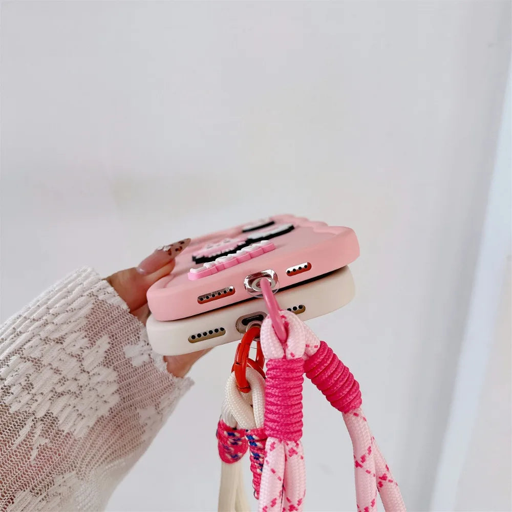 Labubu Cute 3D iPhone Case β with Wrist Strap, Silicone Soft Protective