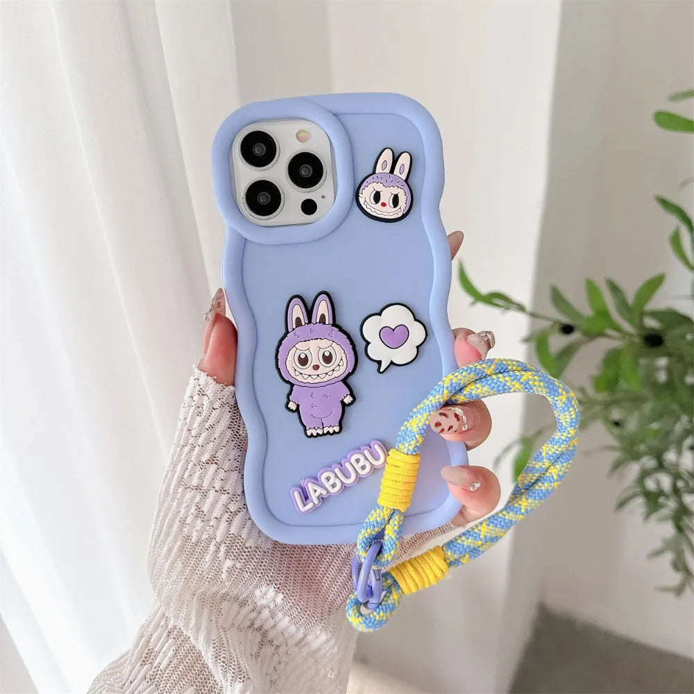 Labubu Cute 3D iPhone Case β with Wrist Strap, Silicone Soft Protective
