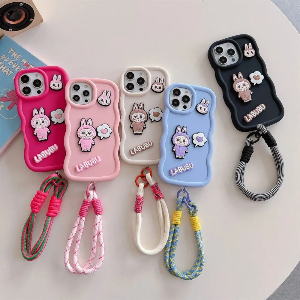 Labubu Cute 3D iPhone Case β with Wrist Strap, Silicone Soft Protective