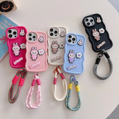 Labubu Cute 3D iPhone Case β with Wrist Strap, Silicone Soft Protective