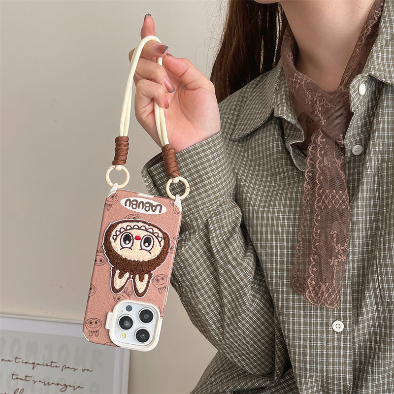 Cute Embroidered Elf Phone Case with Hanging Rope for iPhone