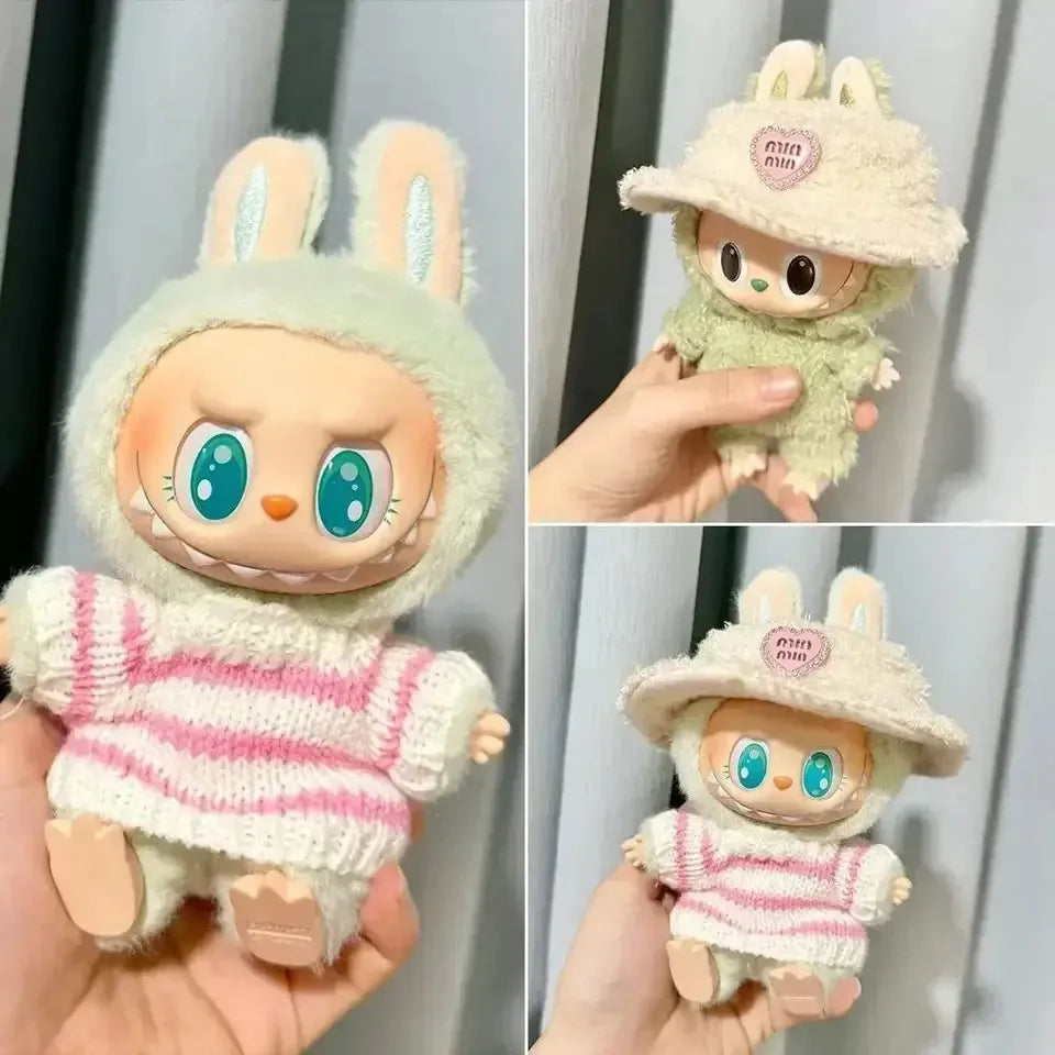 🧸 Sweater Rayé Rose & Blanc pour Poupée Labubu 17 cm
