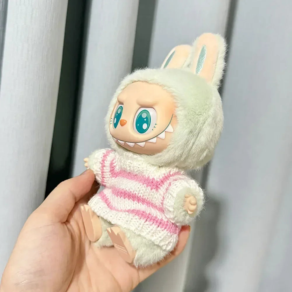 🧸 Sweater Rayé Rose & Blanc pour Poupée Labubu 17 cm