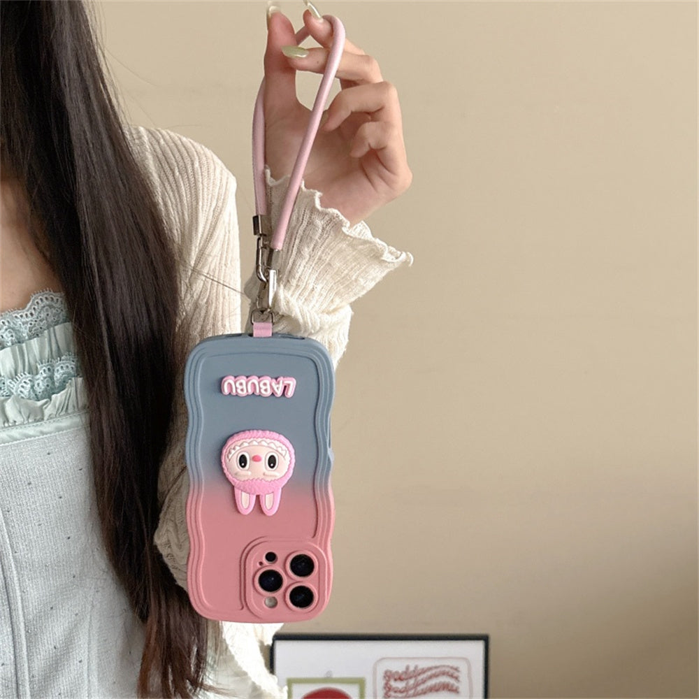 Labubu Cute Soft Wavy Gradient iPhone Case β with Wrist Strap
