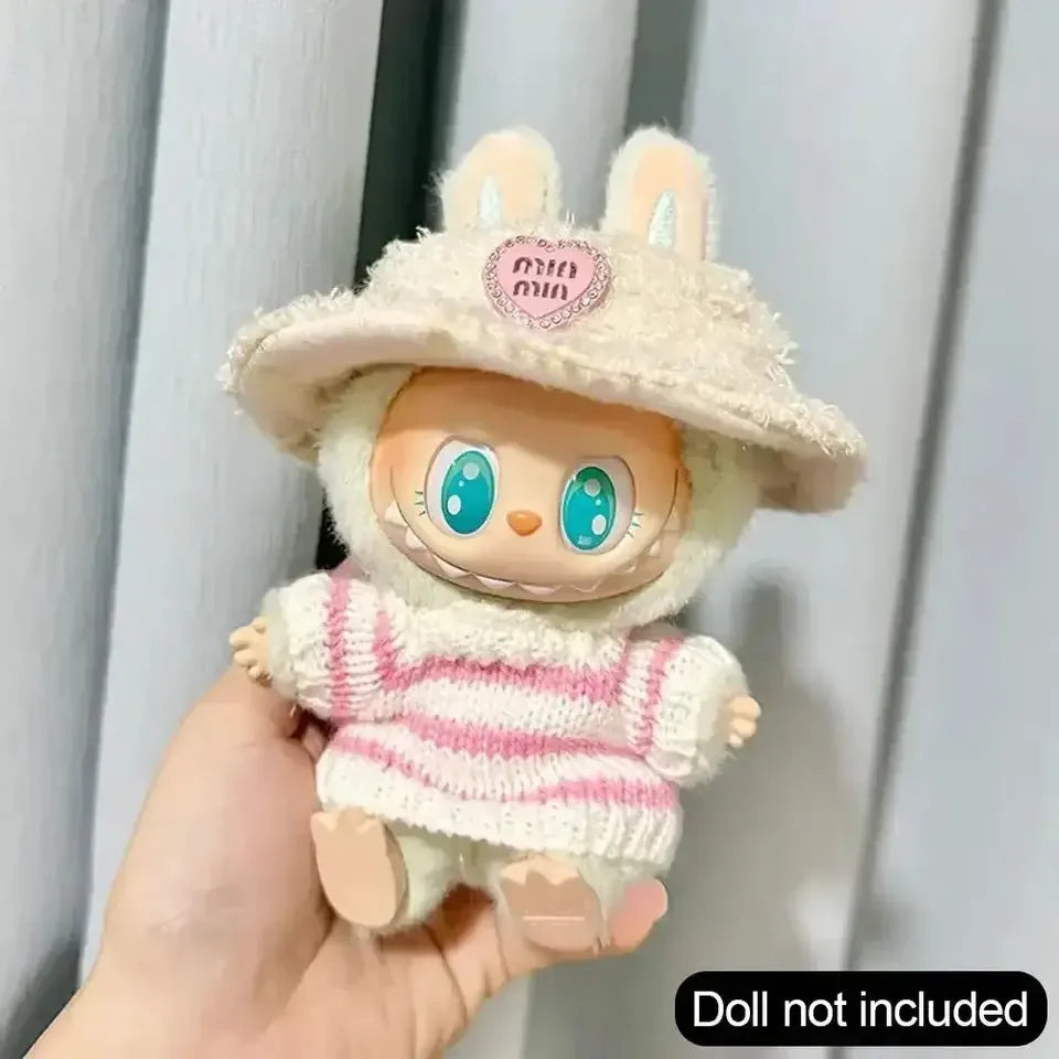 🧸 Sweater Rayé Rose & Blanc pour Poupée Labubu 17 cm