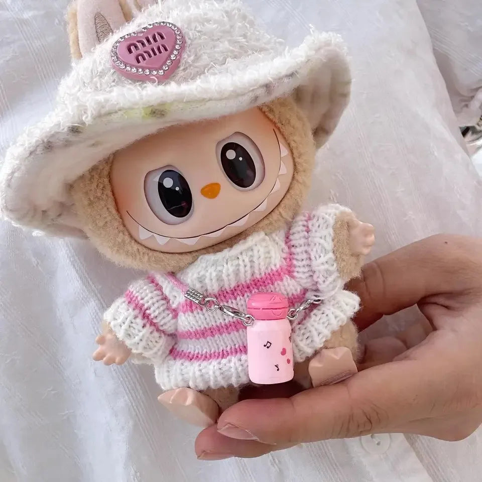🧸 Sweater Rayé Rose & Blanc pour Poupée Labubu 17 cm
