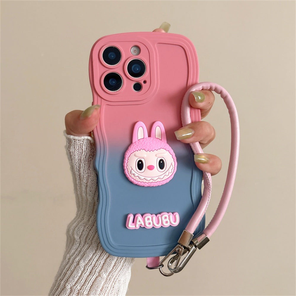 Labubu Cute Soft Wavy Gradient iPhone Case β with Wrist Strap