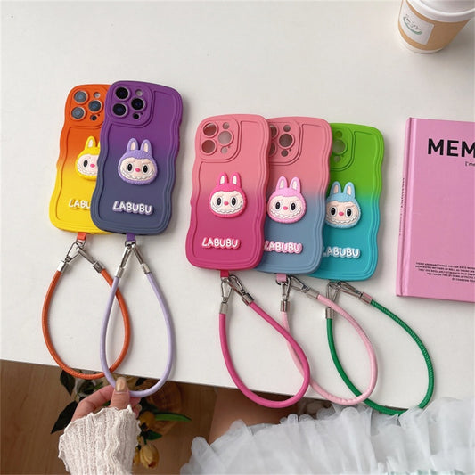 Labubu Cute Soft Wavy Gradient iPhone Case – with Wrist Strap