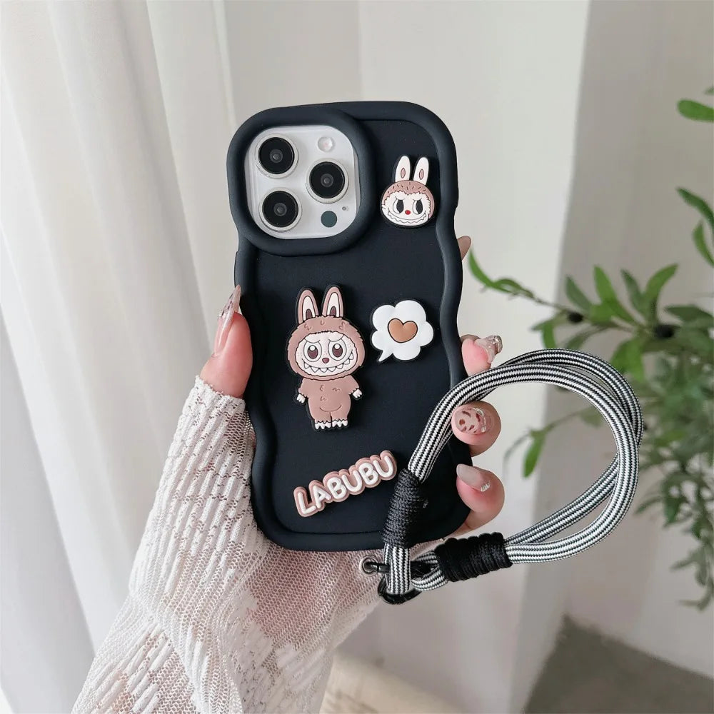 Labubu Cute 3D iPhone Case β with Wrist Strap, Silicone Soft Protective