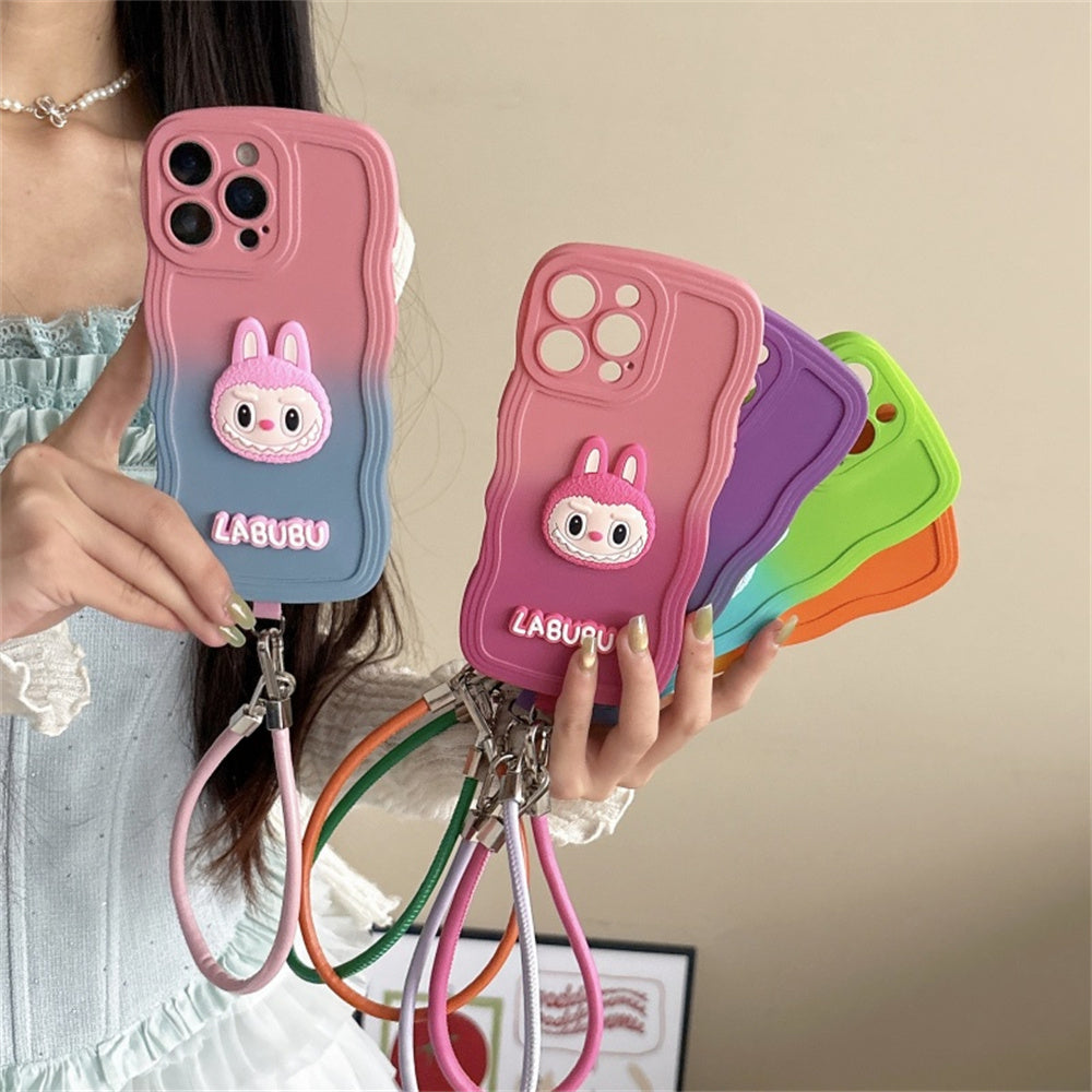 Labubu Cute Soft Wavy Gradient iPhone Case β with Wrist Strap