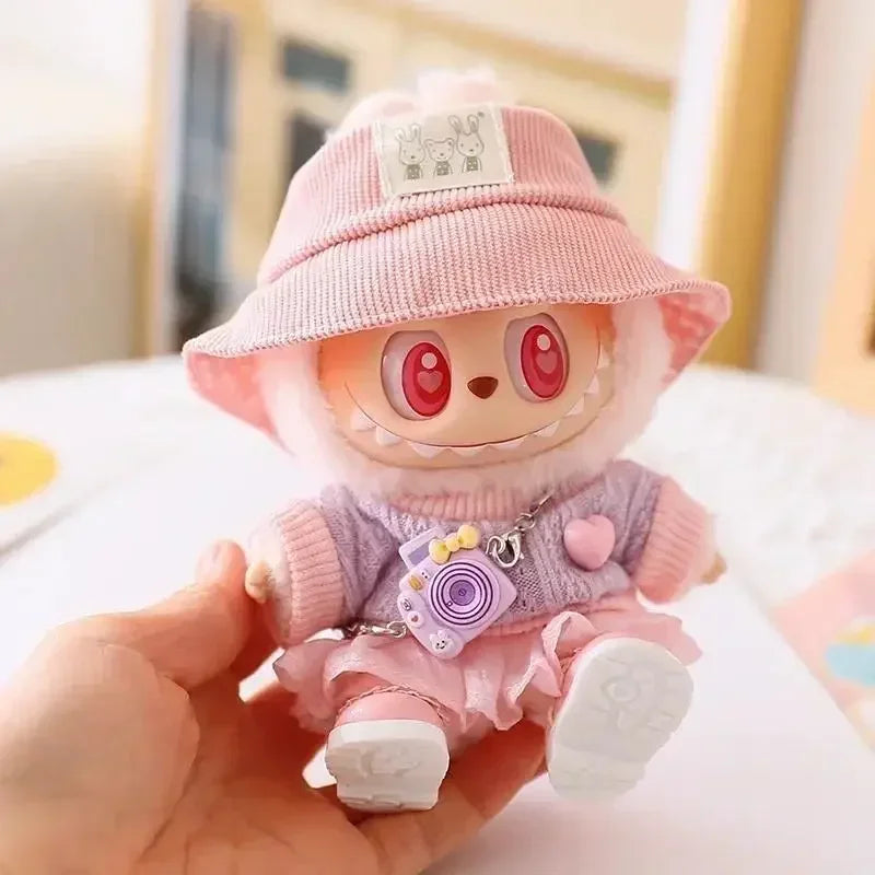 🎀 Vêtements Mini Poupée Labubu – Ensemble Rose Douillet avec Jupe en Laine