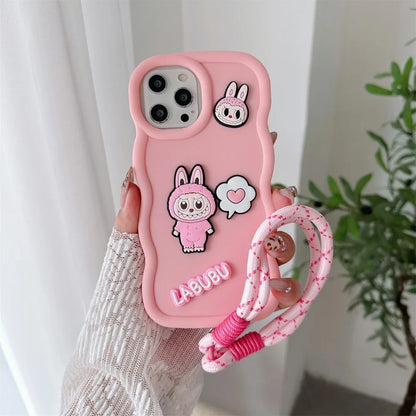 Labubu Cute 3D iPhone Case – with Wrist Strap, Silicone Soft Protective