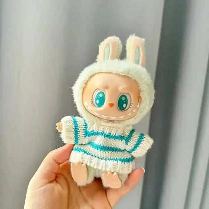 🧸 Sweater Rayé Rose &amp; Blanc pour Poupée Labubu 17 cm