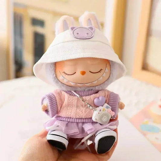 🎀 Vêtements Mini Poupée Labubu – Ensemble Rose Douillet avec Jupe en Laine