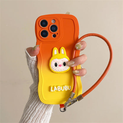 Labubu Cute Soft Wavy Gradient iPhone Case – with Wrist Strap
