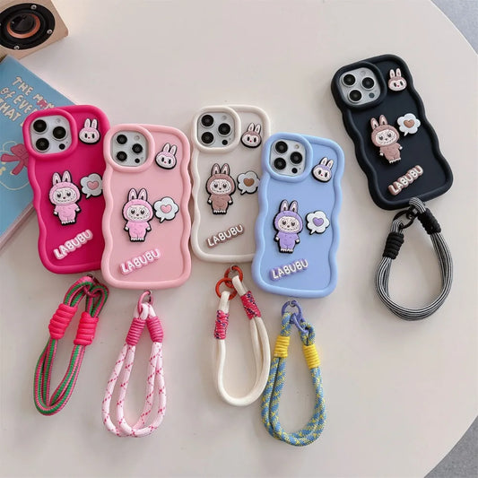 Labubu Cute 3D iPhone Case – with Wrist Strap, Silicone Soft Protective