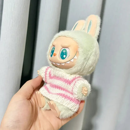🧸 Sweater Rayé Rose &amp; Blanc pour Poupée Labubu 17 cm